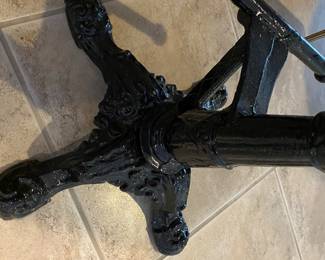 Fabulous set of 6 antique swivel black laquered parlor bar stools with red plush comfy cushioned seats and foot rest. Dimensions: Seat height 31". Back height 42".  Heavy and solid. 