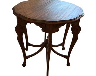 Round French Wood Center, Side, End Table. Dimensions: Diameter 28" x height 29.5".