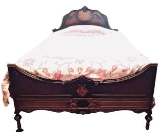 Beautiful French-style wood carved bed. Full size. Comes with headboard, footboard. Mattress not included.