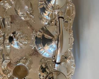 7-piece silver plated coffee/tea set with tray by Sheridan Taunton Silversmiths. 