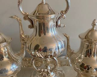 7-piece silver plated coffee/tea set with tray by Sheridan Taunton Silversmiths. 