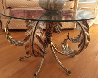 Glass top leaf motif coffee/side/end table. 