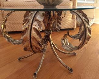 Glass top leaf motif coffee/side/end table. 