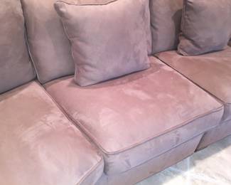 Pair of oversized large theatre style COMFY/COZY EXTRA LONG sectional sofas/couches. Buy 1 or buy the pair. Comes in four separate pieces with connectors. Approx dimensions each sofa: Width 159" x depth 40" x height 34" including cushions.   