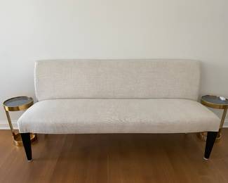Williams Sonoma Fitzgerald Bench from their timeless CURRENT collection. Upholstered in neutral linen. WS retail price is $1,600 with order wait time next year. Enjoy today instead for a fraction of their retail price here.  Dimensions: Width 75" x depth 26" x height 35". In very good condition.  