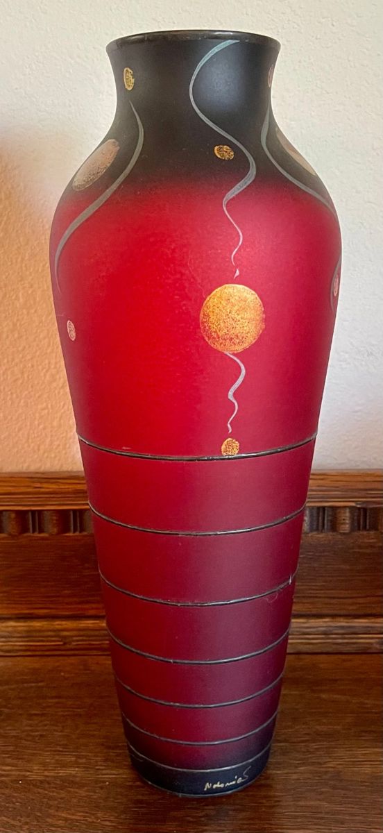 Czech Glass Art Miracle Studio 15" Signed Red Vase