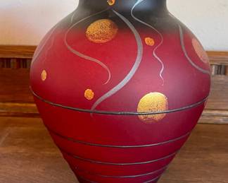 Czech Glass Art Miracle Studio 9" Signed Red Vase