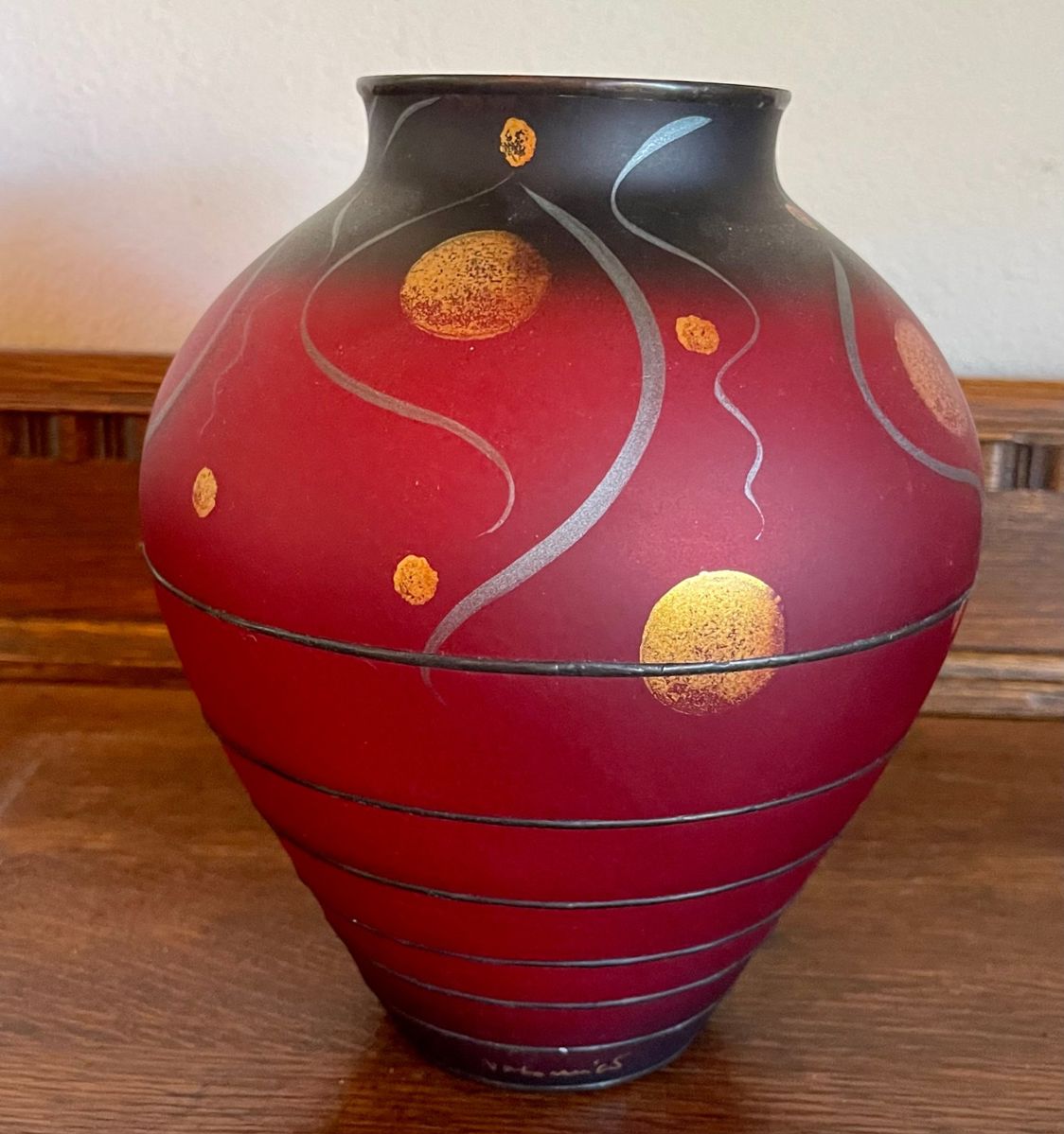 Czech Glass Art Miracle Studio 9" Signed Red Vase