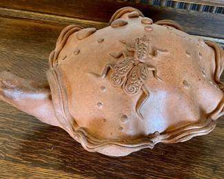 1981 Tortoise And The Beatle Pottery Lidded Turtle By Darlis Lamb