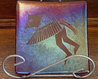 Rebecca Tobey American Kiln Fired Art Glass Horsd'oeuvres Bird Motif Plate