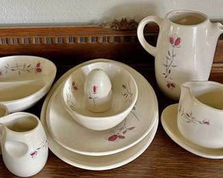 Vintage Franciscan Color Seal Duet Rose Serving Pieces - Gravy, Pitcher, Salt, Divided Dish, Platters