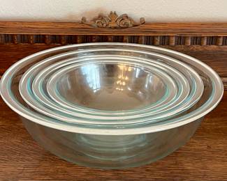 Vintage Teal Tint Clear Glass Nesting Bowl Set Of 4