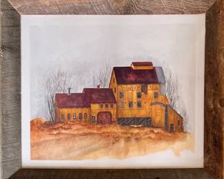 Vintage Original " The Stanley Minds Co." Water Color In Barn Wood Frame By Darlis Lamb