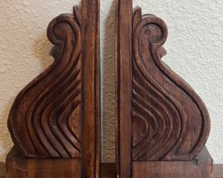 Pair Of Antique Hand Carved Wooden Book Ends