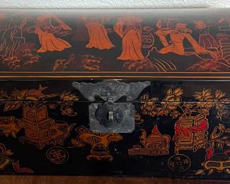 Vintage Small Chinese Black Lacquer Chest With Metal Latch