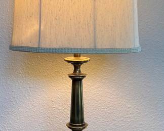 MCM Brass 3 Way Table Lamp With Silk Shade