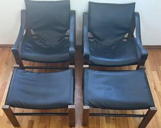 Maurice Burke 70's Arkana Leather Safari Chairs With Foot Rests Falkirk Scotland
