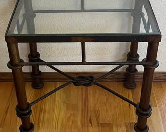 Bronze Tone Wrought Iron Side Table With Glass Top