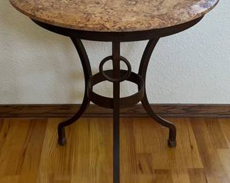 Bronze Tone Solid Wrought Iron Round Side Table With Travertine Top