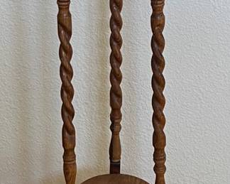 Vintage Solid Oak Barley Twist Leg 39.5" 2 Tier Plant Stand With Shelf