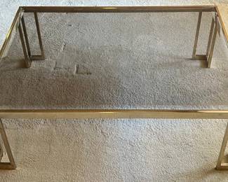 Vintage Brass Frame Coffee Table With Beveled Glass Top