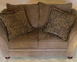 Vintage Prime Sage Material Love Seat With 2 Pillows