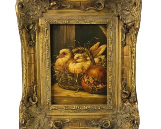 Farmhouse Chicken Oil On Board Painting, Signed