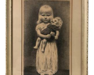 Signed Original Lithograph By James Chapin, "Little Girl With A Doll"
