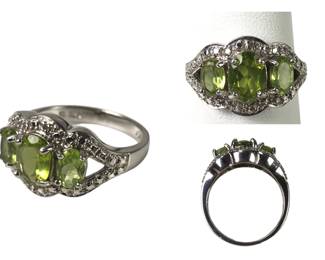 Sterling Silver Oval Peridot Ring, Size 8-1/4