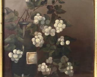 Antique Still Life Oil On Board Painting, Framed