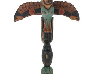 Small Carved Wood Totem, Signed