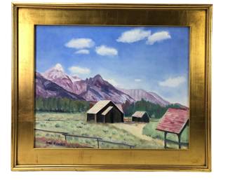 Chapel Mountainscape Oil On Canvas Painting, Signed Joel McKible