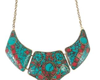 Brass Mosaic Inlay Statement Necklace