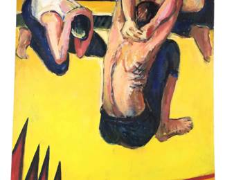 Large Scale Mid-Century Figurative Oil On Board Painting By William A. Bartsch