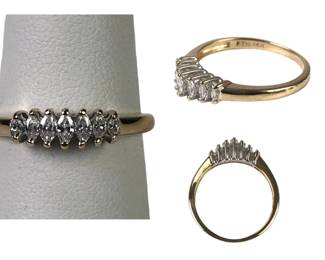 Marquise Diamond Seven Stone Engagement Ring Set In 14K Yellow Gold, Size 7-1/2