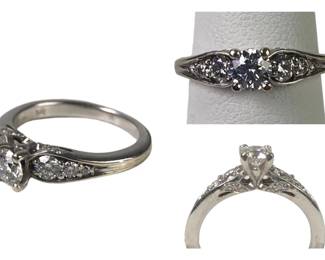 5/8 C.T. T.W. Round Cut Natural Diamond Engagement Ring Set In 14K White Gold, Size 5-1/4