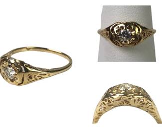 14K Yellow Gold Natural Diamond Engagement Ring, Size 8