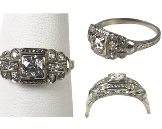 1/3 C.T.W. Diamond Square Frame Engagement Ring Set In 18K White Gold, Size 7