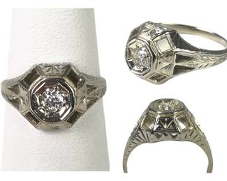 1/10 C.T. Diamond Engagement Ring Set In 18K White Gold, Size 5-1/4