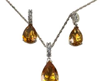 Sterling Silver Yellow Citrine Teardrop Necklace & Earring Set, NEW WITH TAGS