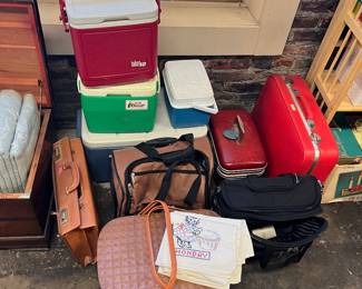 vintage luggage and coolers 