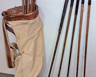 Vintage golf clubs, bag and balls. 1948 Missouri Golf Championship St. Joseph Mo. Country Club Henry D. Bradley June 3-6, 1948