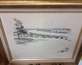 Paul Norton framed printed sketchs of local popular sites. "Wyeth Park River View"