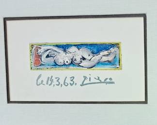 Much vintage and collectible artwork.  Framed 1964 Pablo Picasso "Reclining Nude"