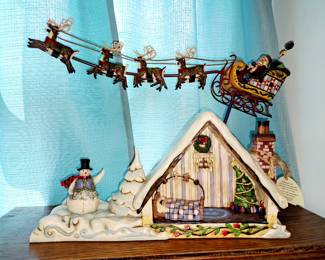Several Jim Shore items. "Dreams Fly" Santa Over House w/ box