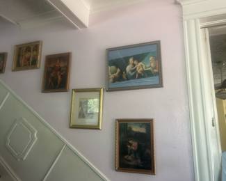 Framed angelic and celestial artwork throughout this historic house 