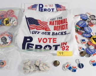 49:Polital pin, tee shirt, sticker collection