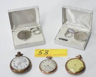 53;2 Sterling key chains, 3 pocket watches