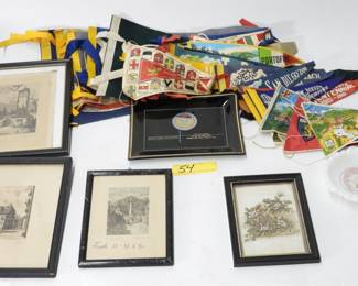 54:Pennants, glass, 4 etchings