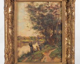 83:Chales Zuck fishing on shore O/C painting